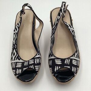 Nine West Women's Ikat Slingback Peep Toe Wedge Sandals Size 8